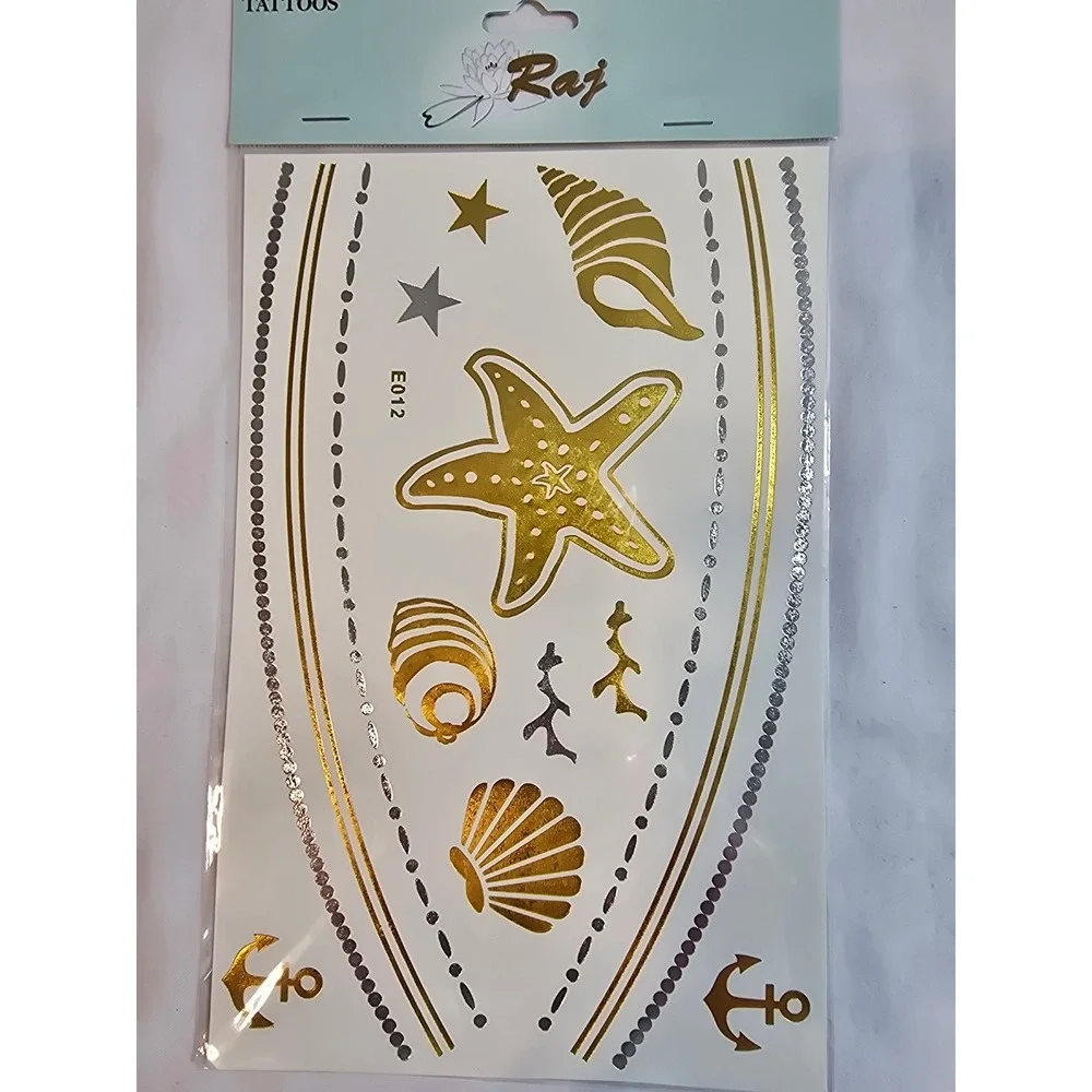 Raj Metallic Temporary Tattoos Gold Silver Body Art Sticker Beach Party Festival